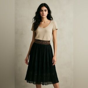 Chaudry KC Women's Black Gold Bead Waist Crinkle Skirt | Boho Minimal NWT M 1362